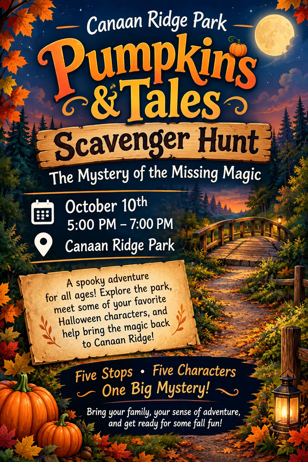 Pumpkins and Tales Scavenger Hunt at Canaan Ridge Park October 10th 5 to 7 pm