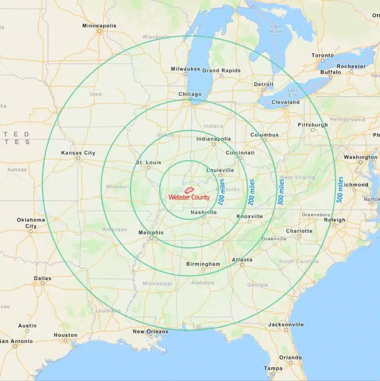 map showing webster county location to major cities